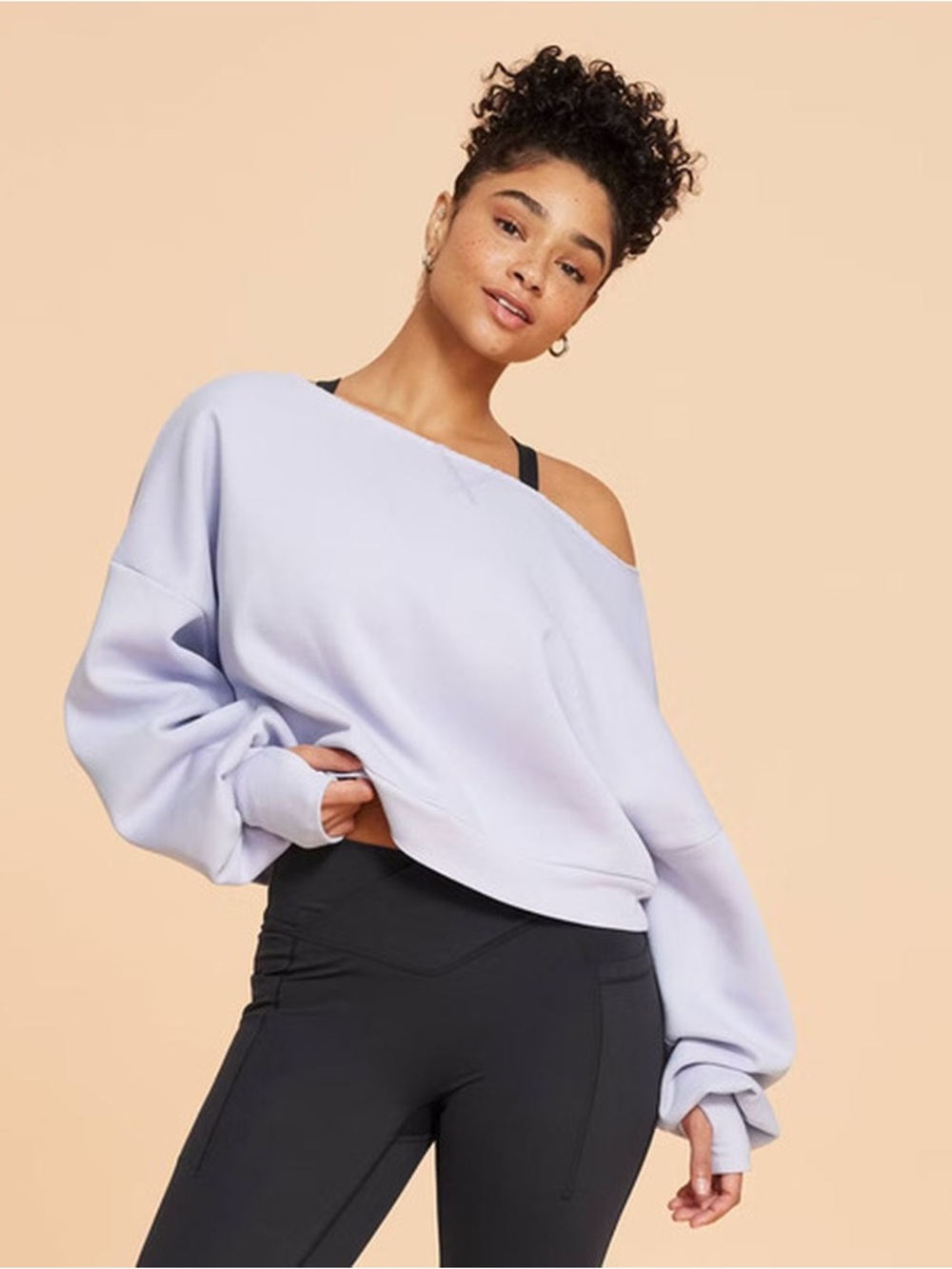 Lavender Off-Shoulder Oversized Sweatshirt